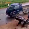 Xe tải mất lái lấn làn tông trực diện vào xe máy