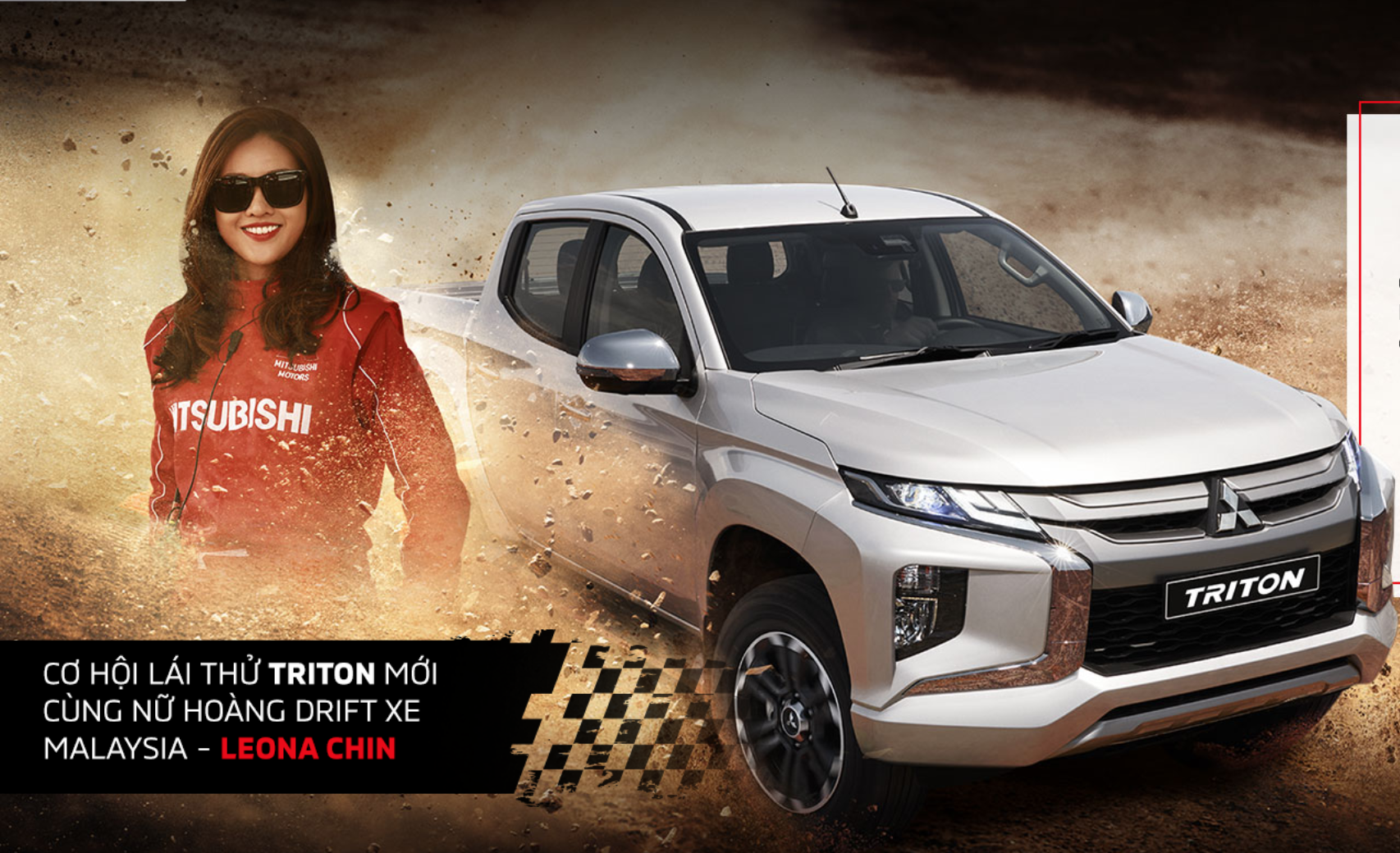 Hình ảnh Leona Chin và Mitsubishi Triton 2019 trên trang chủ của Mitsubishi Motor Việt Nam