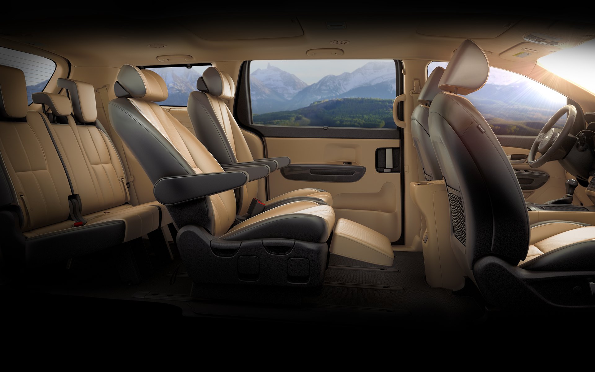 Kia Sedona thiết kế hàng ghế 1 và 2 với các vị trí ngồi riêng biệt 