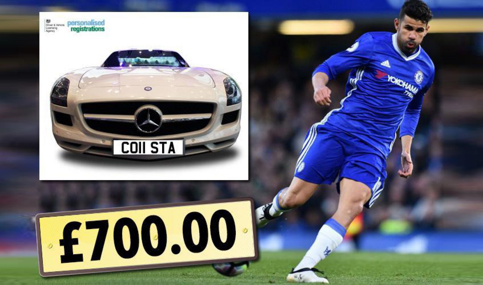 Diego Costa cũng bán đấu giá biển số nhưng giá trị không cao