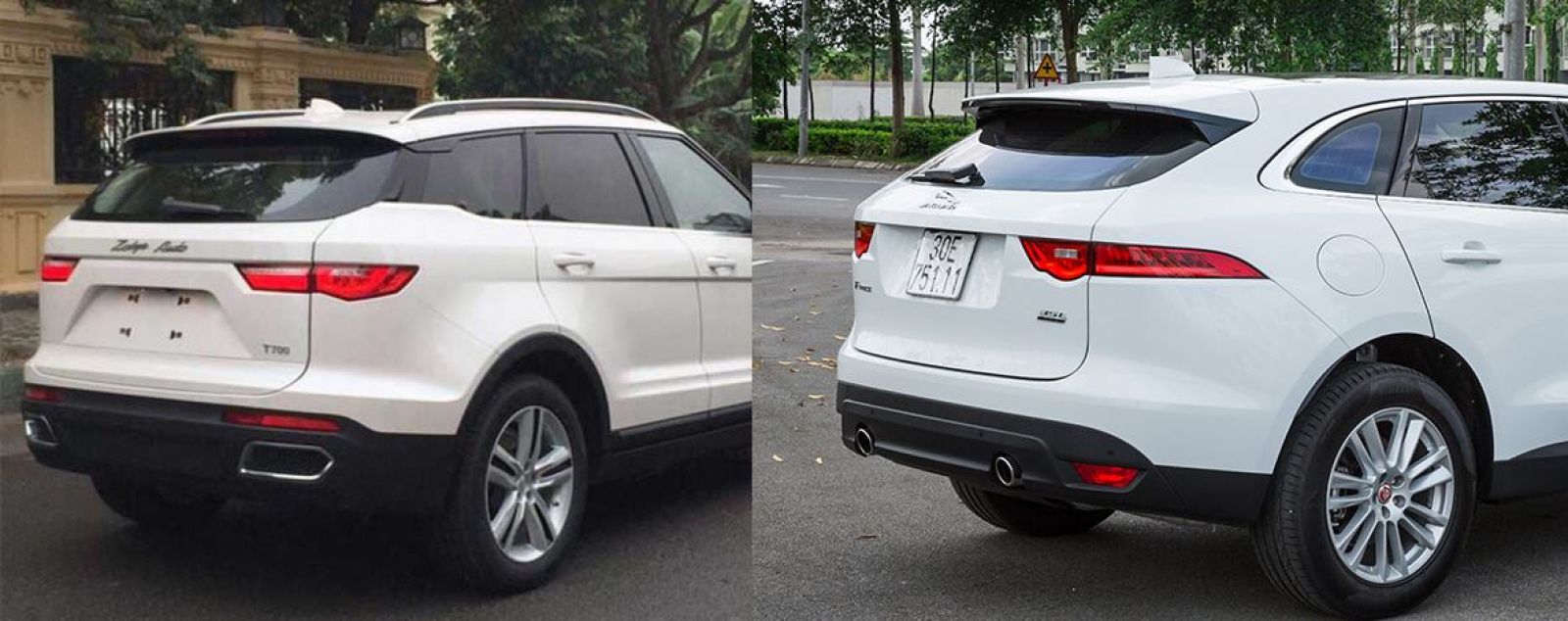 So sánh phía sau của Zotye Z8 (trái) và Jaguar F-Pace (phải)