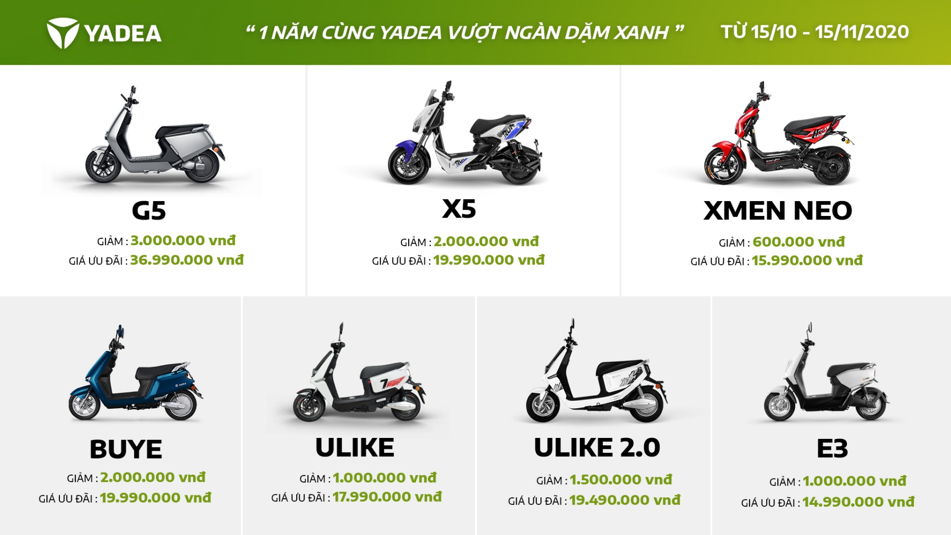 Chương trình khuyến mãi của Yadea trong tháng 10/2020