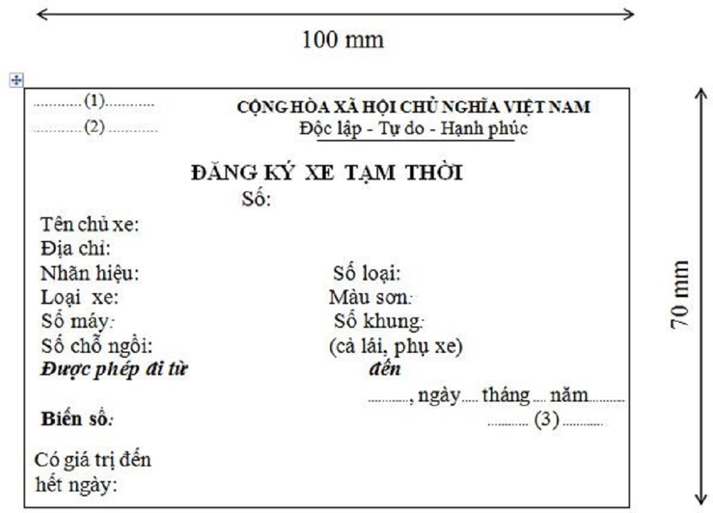 đăng ký xe tạm thời
