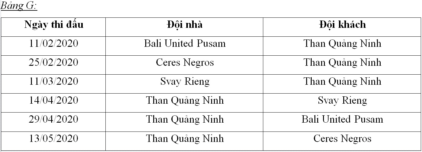 Lịch thi đấu vòng bảng của CLB Thành phố Hồ Chí Minh và Than Quảng Ninh