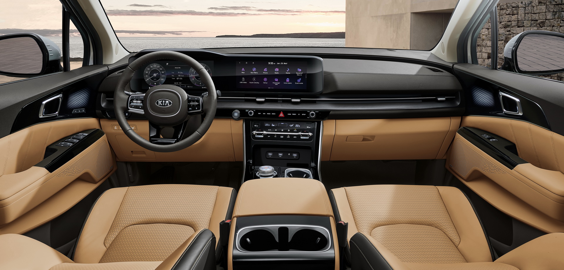 Hàng ghế trước của xe Kia Sedona 2020