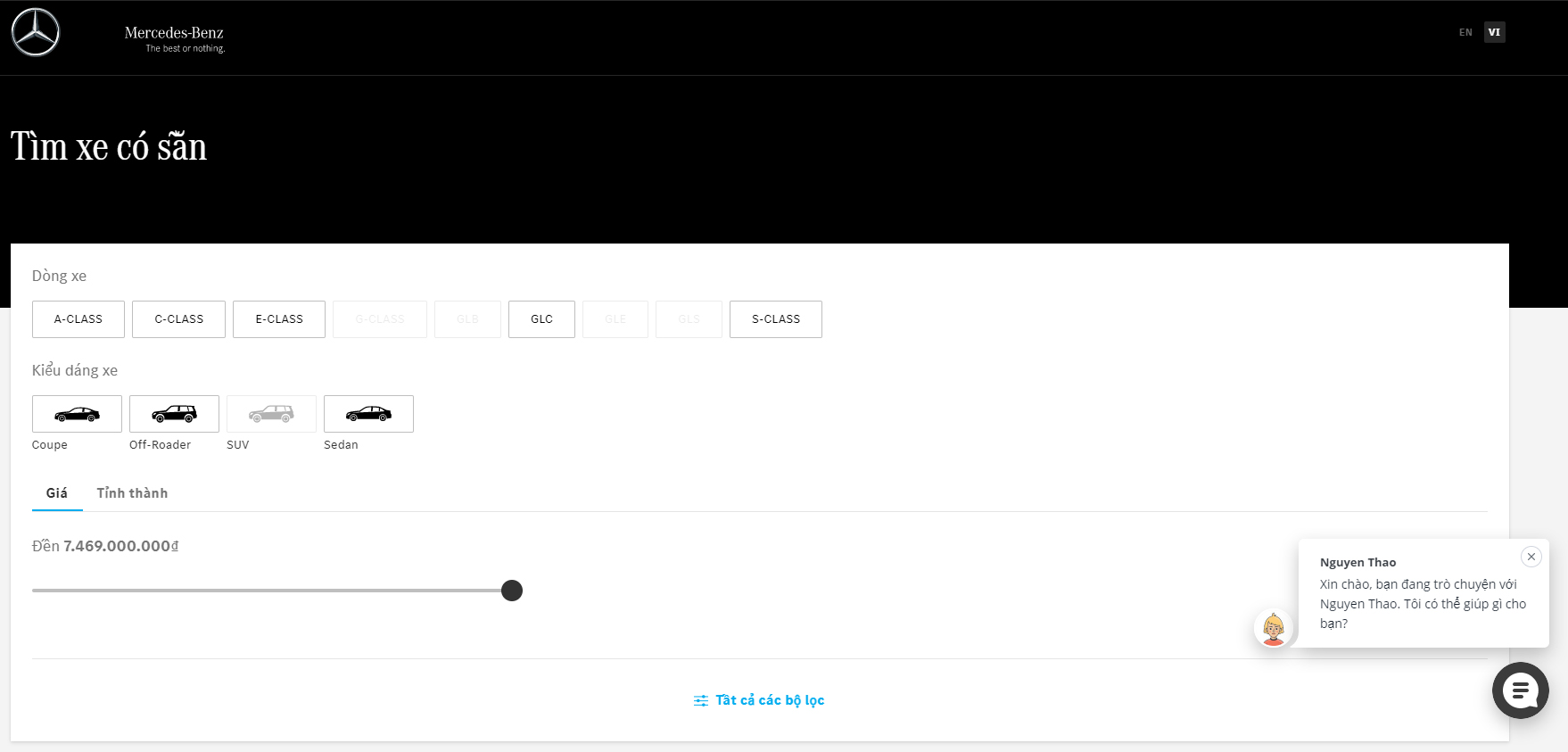 Khách hàng có thể tìm xe có sẵn ngay trên shop online