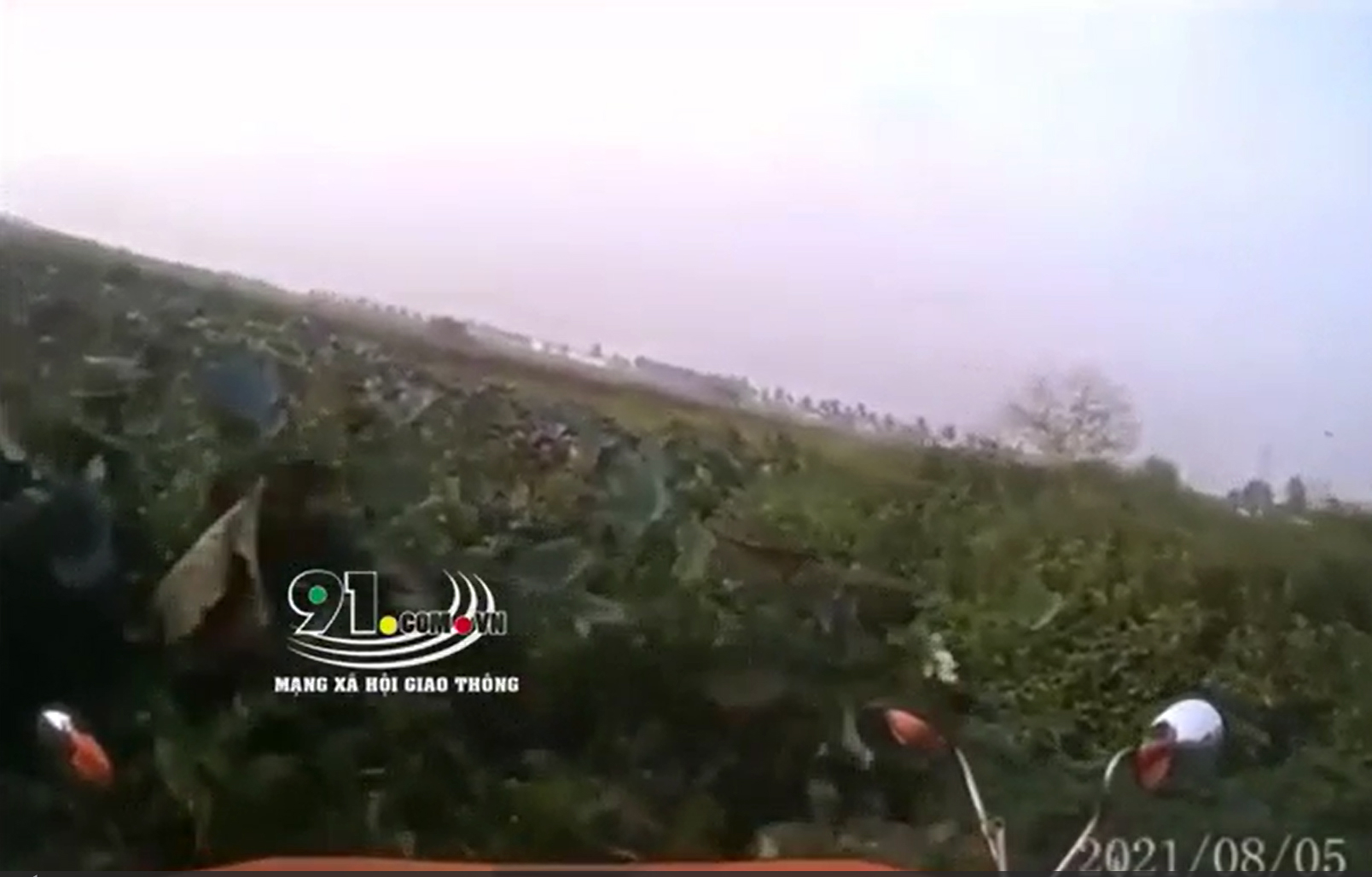 Tài xế xe container đánh lái lao xuống đầm sen tránh đâm vào 2 cô gái